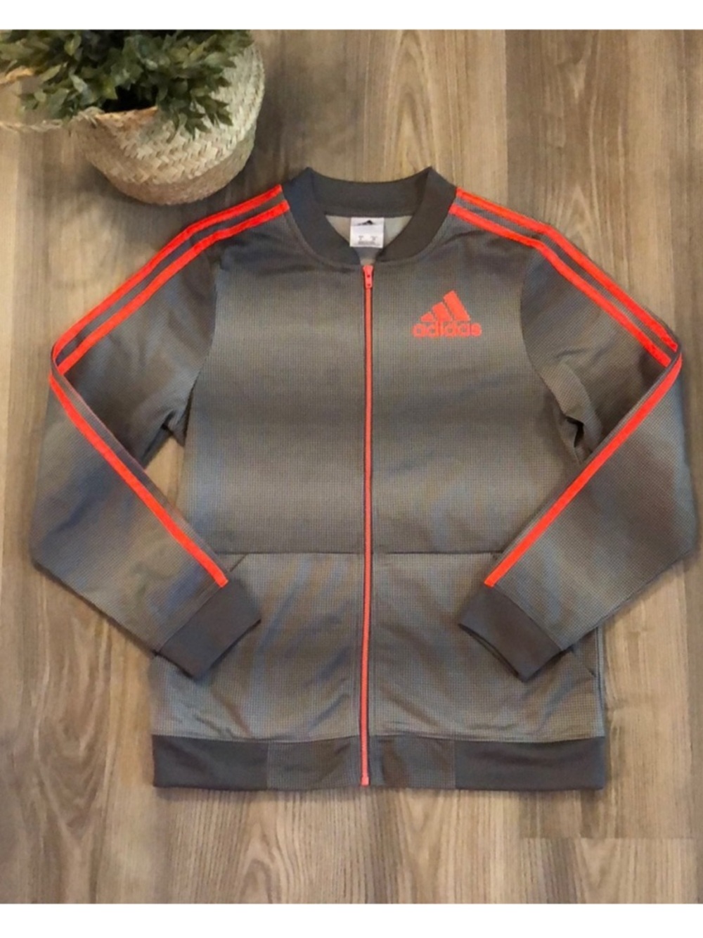 adidas Charcoal Track Jacket with Orange Trim- L